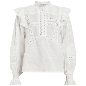 AllSaints Heather Long Sleeve Lace Trimmed Top